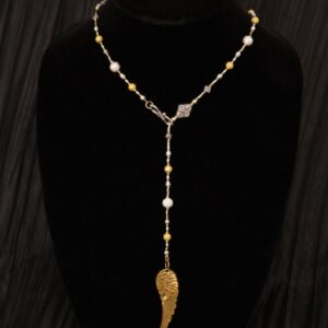 Silver and Brass Tone Long Gold Wing Necklace Secondary - Illinois Domestic Abuse Shop - Angel Jewelry