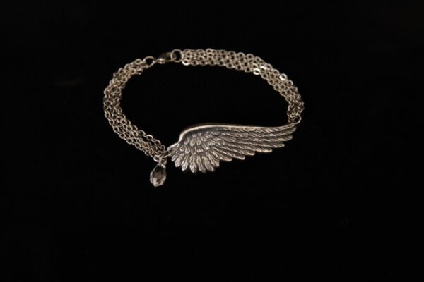 Silver Tone Wing Bracelet w/Stone - Illinois Domestic Abuse Shop - Angel Jewelry