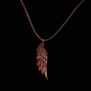 Men's Exotic Cocobolo Wood Wing Necklace Hand Carved - Angel Jewelry