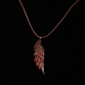 Men's Exotic Cocobolo Wood Wing Necklace Hand Carved - Angel Jewelry