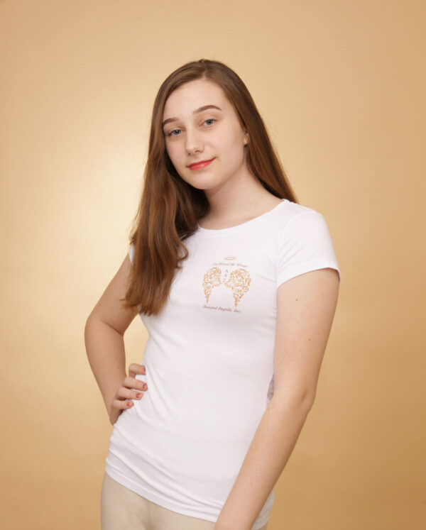 Armored Angel Fund Ladies White Tee - Domestic Abuse Jewelry Store - Angel Apparel