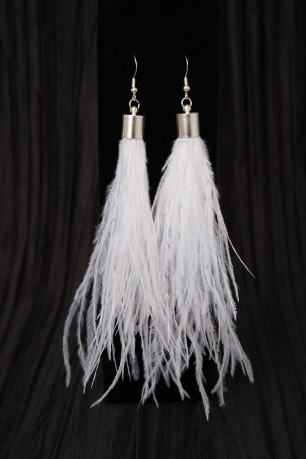 White Long Feather Tassel Earrings Armored Angels Domestic Violence Abuse Prevention - 1