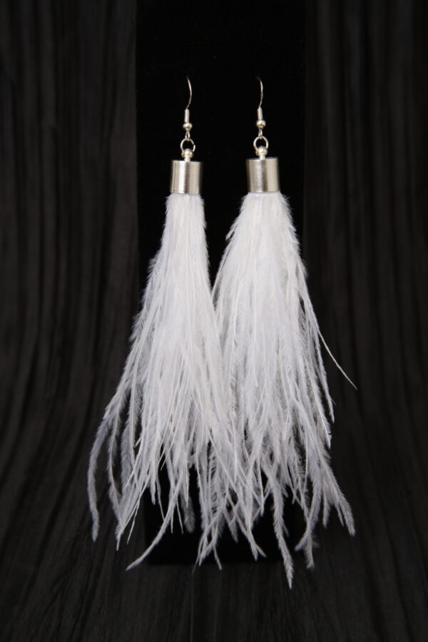 Armored Angels, Inc. White Long Feather Tassel Earrings